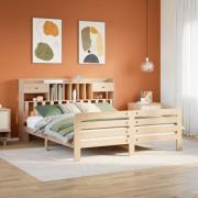 vidaXL Säng med bokhylla utan madrass 200x200cm massiv furu