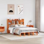 vidaXL Säng med bokhylla utan madrass vaxbrun 140x190cm massiv furu