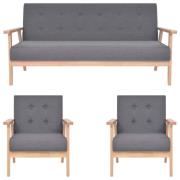 vidaXL Soffgrupp 3 delar tyg mörkgrå