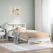 vidaXL Säng med bokhylla utan madrass vit 100x200cm massiv furu