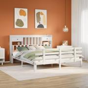 vidaXL Säng med bokhylla utan madrass vit 180x200cm massiv furu
