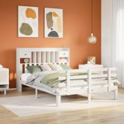 vidaXL Säng med bokhylla utan madrass vit 160x200cm massiv furu