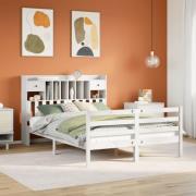 vidaXL Säng med bokhylla utan madrass vit 140x200cm massiv furu