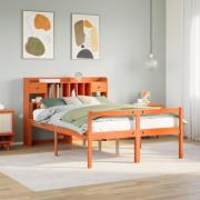 vidaXL Säng med bokhylla utan madrass vaxbrun 150x200cm massiv furu