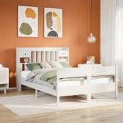 vidaXL Säng med bokhylla utan madrass vit 150x200cm massiv furu