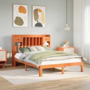 vidaXL Säng med bokhylla utan madrass vaxbrun 120x190 cm massiv furu