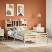 vidaXL Säng med bokhylla utan madrass 135x190cm massiv furu