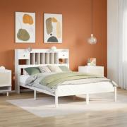 vidaXL Säng med bokhylla utan madrass vit 140x200cm massiv furu