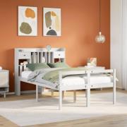 vidaXL Säng med bokhylla utan madrass vit 135x190cm massiv furu