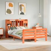 vidaXL Säng med bokhylla utan madrass vaxbrun 140x190cm massiv furu