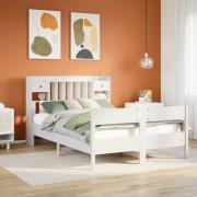 vidaXL Säng med bokhylla utan madrass vit 135x190cm massiv furu