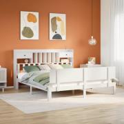 vidaXL Säng med bokhylla utan madrass vit 180x200cm massiv furu