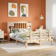 vidaXL Säng med bokhylla utan madrass 140x190cm massiv furu