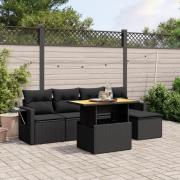 vidaXL Loungegrupp med dynor 6 delar svart konstrotting
