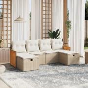 vidaXL Soffgrupp för trädgården med dynor 6 delar beige konstrotting