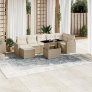 vidaXL Matgrupp för trädgården med dynor 8 delar beige konstrotting
