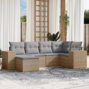 vidaXL Soffgrupp för trädgården med dynor 6 delar beige konstrotting