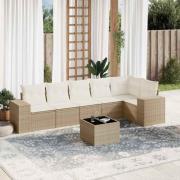 vidaXL Matgrupp för trädgården med dynor 7 delar beige konstrotting