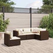 vidaXL Loungegrupp med dynor 5 delar brun konstrotting