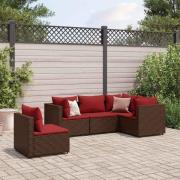 vidaXL Loungegrupp med dynor 5 delar brun konstrotting