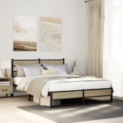 vidaXL Sängram utan madrass metall sonoma-ek 135x190 cm