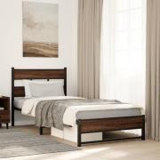 vidaXL Sängram utan madrass metall brun ek 100x190 cm