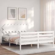 vidaXL Sängram med huvudgavel vit 160x200 cm massivt trä