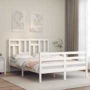 vidaXL Sängram med huvudgavel vit 120x200 cm massivt trä