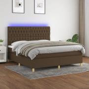 vidaXL Ramsäng med madrass & LED mörkbrun 180x200 cm tyg