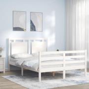 vidaXL Sängram med huvudgavel vit 120x200 cm massivt trä