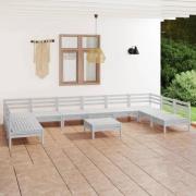 vidaXL Loungegrupp för trädgården 11 delar vit massiv furu