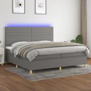 vidaXL Ramsäng med madrass & LED mörkgrå 200x200 cm tyg