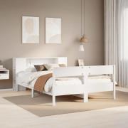 vidaXL Säng med bokhylla utan madrass vit 160x200cm massiv furu