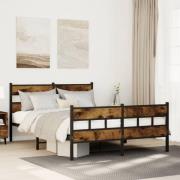 vidaXL Sängram utan madrass metall rökfärgad ek 135x190 cm