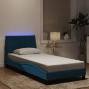 vidaXL Sängram med LED-belysning blå 90x200 cm sammet