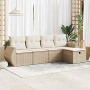 vidaXL Soffgrupp för trädgården med dynor 5 delar beige konstrotting