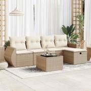 vidaXL Soffgrupp för trädgården med dynor 6 delar beige konstrotting