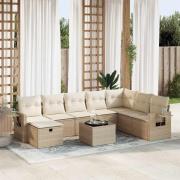vidaXL Soffgrupp för trädgården med dynor 9 delar beige konstrotting