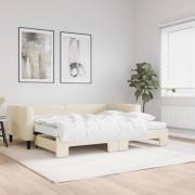 vidaXL Dagbädd utdragbar med madrasser gräddvit 90x200 cm tyg