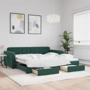 vidaXL Dagbädd utdragbar med lådor mörkgrön 100x200 cm sammet