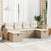 vidaXL Soffgrupp för trädgården med dynor 6 delar beige konstrotting