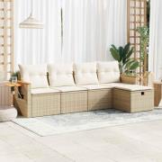 vidaXL Soffgrupp för trädgården med dynor 5 delar beige konstrotting