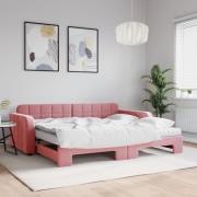 vidaXL Dagbädd utdragbar med madrasser rosa 90x200 cm sammet