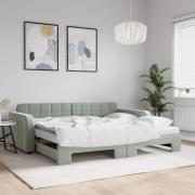 vidaXL Dagbädd utdragbar med madrasser ljusgrå 90x200 cm sammet