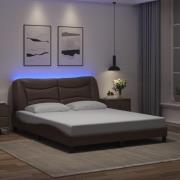 vidaXL Sängram med LED-belysning brun 160x200 cm konstläder