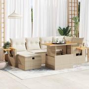 vidaXL Matgrupp för trädgården med dynor 8 delar beige konstrotting