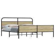vidaXL Sängram utan madrass metall sonoma-ek 180x200 cm