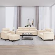 vidaXL Soffgrupp med kuddar 4 delar beige mikrofibertyg