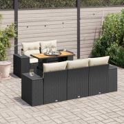 vidaXL Loungegrupp med dynor 6 delar svart konstrotting