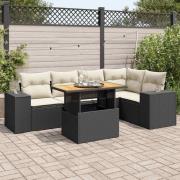vidaXL Loungegrupp med dynor 6 delar svart konstrotting